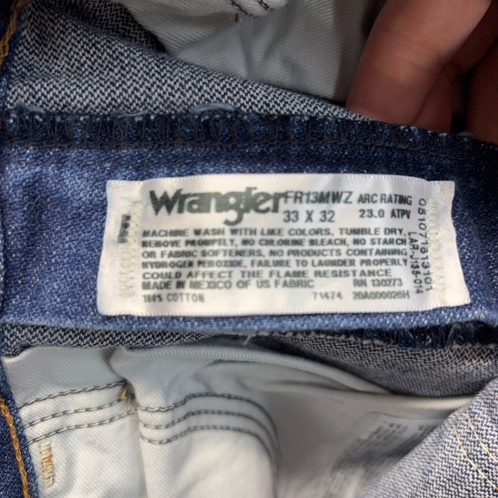 Wrangler FR Jeans Mens 33X32 Blue Flame Resistant 13 Original Straight Arc2 - Picture 10 of 11